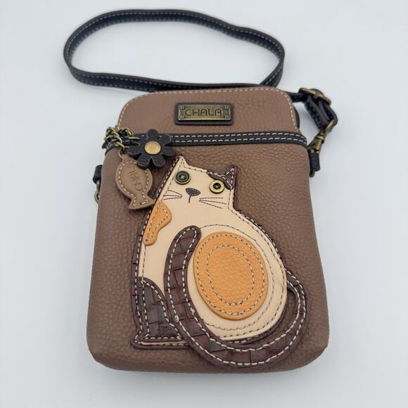 Chala 3D CAT Cellphone Crossbody Handbag Brown Adjustable Strap Crazy Cat Lady - Picture 1 of 8